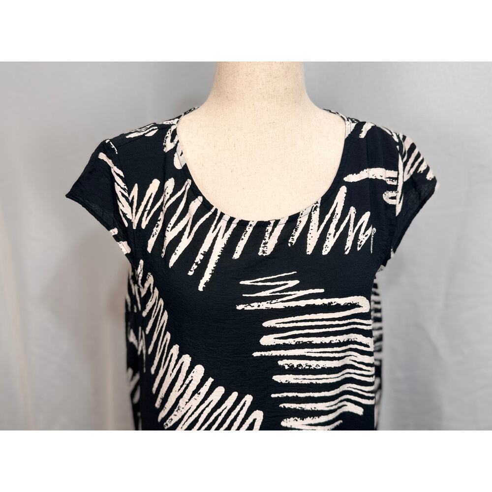 Patrizia Luca Milano balloon midi dress cap sleeve scoop neck black white L/XL - Picture 2 of 6